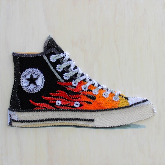 Kiss My Converse yarn Art Etsy
