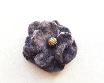 2 1/2" Handmade Felt Flower Brooch, Pin in Dark Purple, Gift, Present