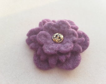 2" Handmade Felt Flower Brooch, Pin in Purple, Gift, Present