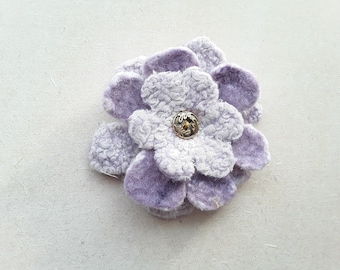 2 1/2" Handmade Felt Flower Brooch, Pin in Purple, Gift, Present