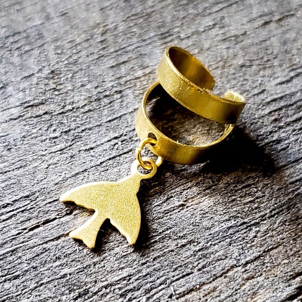 Brass bird ear cuff