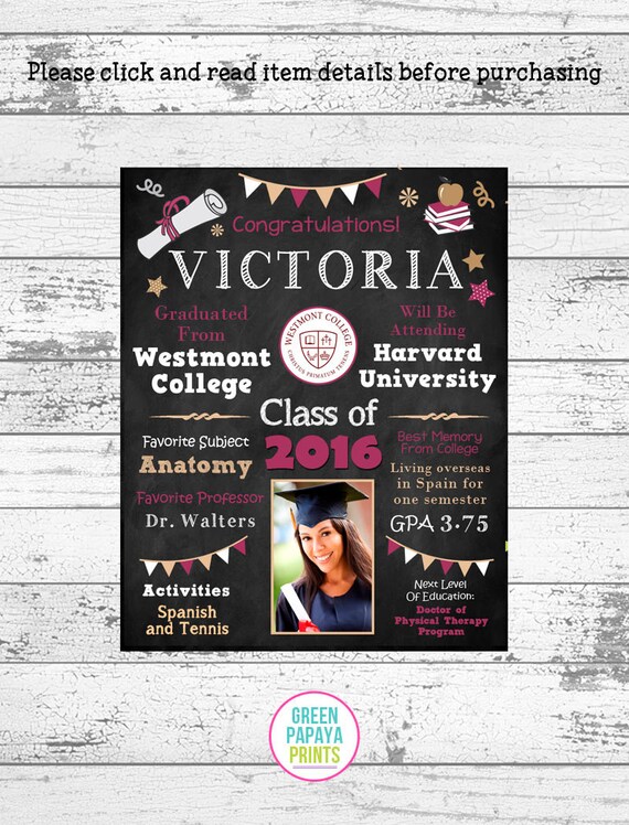 High School Graduation Poster, Keepsake, Party Decor, Grad Gift, College, Elementary, Printable, Digital File Il_570xn