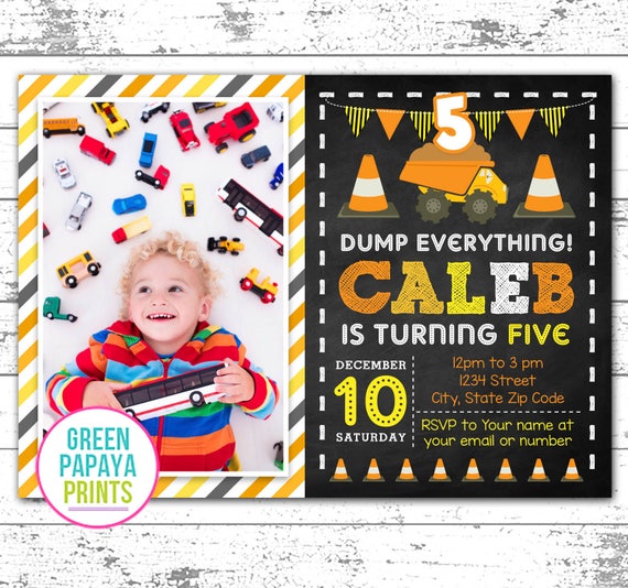 Construction Birthday Invitation, Construction Party Invitation, Construction Birthday Party, Dump Truck, Photo, Printable Invitation Il_570xn