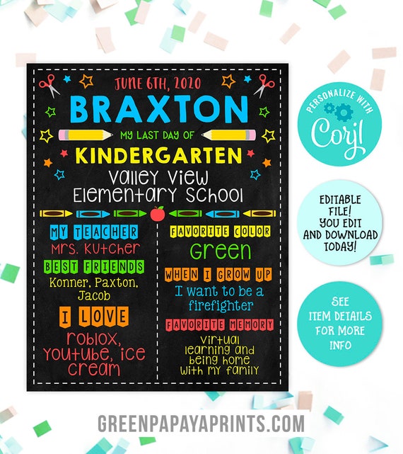 Editable Last Day Of Kindergarten Sign Template Rainbow Download Today Last Day Of School Kindergarten Grad Corjl Printable File By Green Papaya Prints Catch My Party - growing up in roblox as a mermaid roblox growing up roblox