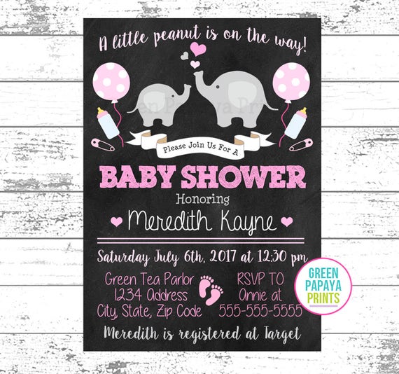 Elephant Baby Shower Invitation - Pink and Gray - Girl - Mommy to Be - Pint Elephant - Baby Shower - Digital File Il_570xn