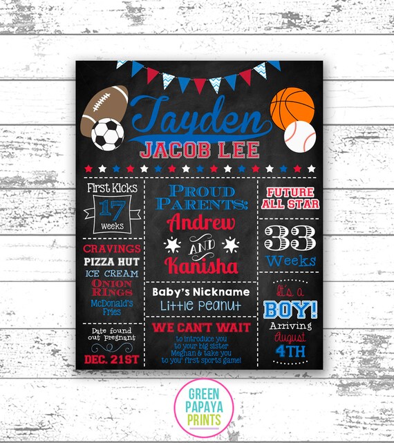 Sports Baby Shower Decorations Keepsake Sign Poster Personalized Gift Nursery Decor Wall Art Printable
