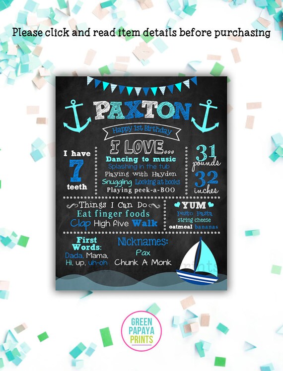 nautical first birthday chalkboard sailboat 1st birthday
