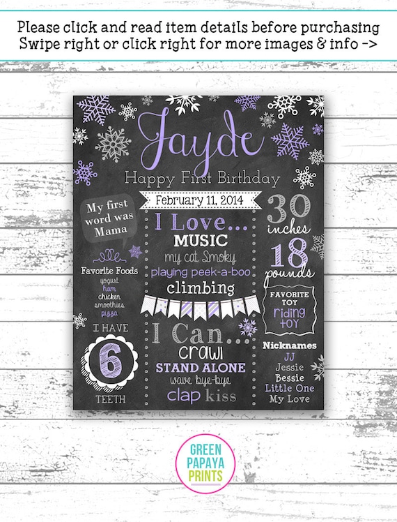 Winter Onederland First Birthday Chalkboard, Purple, Lavender, Silver Snowflakes, Winter Birthday Poster, Printable File Il_570xn