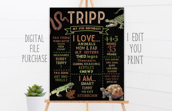 Reptiles Birthday Poster, Reptiles Sign, Reptiles Milestone Birthday Chalkboard, Personalized Birthday Decoration, Digital File You Print Il_570xn