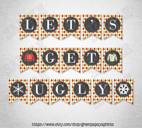Ugly Sweater Banner Printable Instant Download DIY Sweater Party Christmas Funny Party Printable Banner Flags Il_570xn