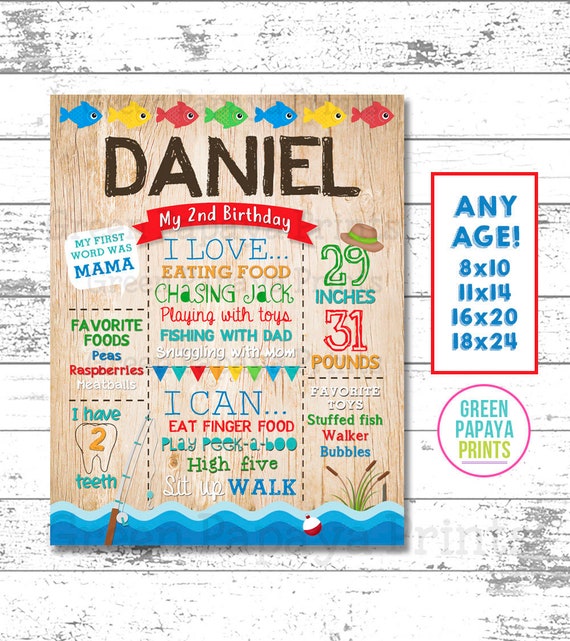 Fishing First Birthday Sign, O Fishally One, Stats, 1st Birthday Board, Printable Digital File Customized, Fishing Pole, Milestone Sign Il_570xn