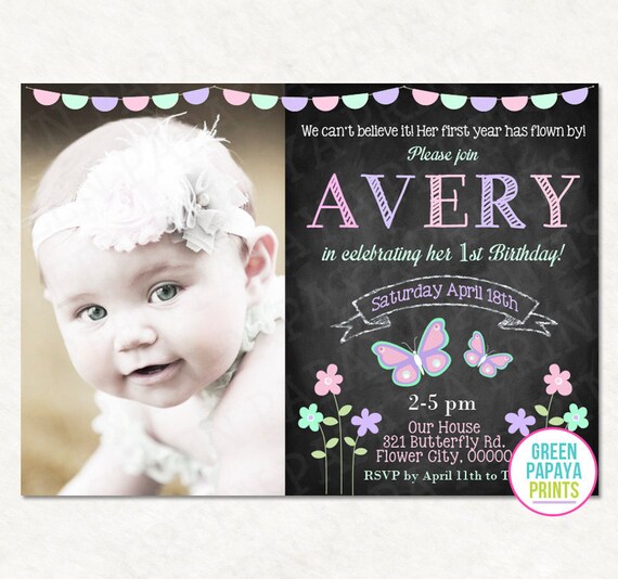 Butterfly First Birthday Invitation, Pastel, Spring Birthday Invite, Flower Birthday Invite, Butterfly Party, Printable Digital File Il_570xn