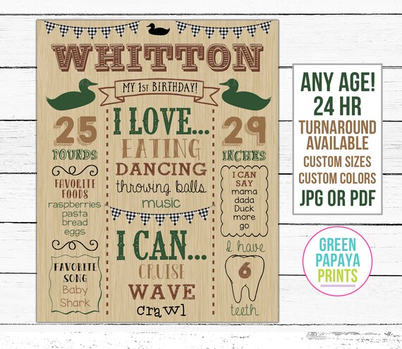 Duck Hunt First Birthday Sign, 2nd, 3rd, 4th Birthday, Any Age, Milestone Poster, Chalkboard, Hunting, Printable File. Il_570xn