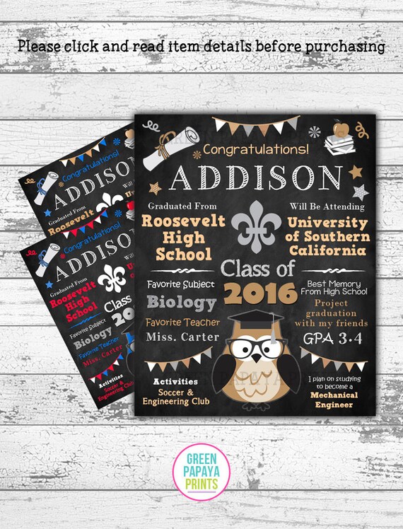 College Graduation Poster - High Shchool Graduation Sign - Graduation Centerpiece - Graduation Decoration - Gift - Printable Digital File Il_570xn