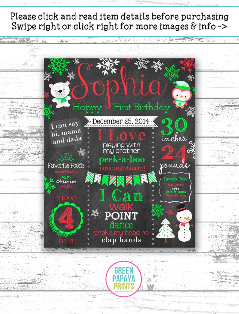 Digital File Winter Wonderland Winter Birthday First Birthday Chalkboard Snowflakes Winter Onederland Chalkboard Christmas Red Green