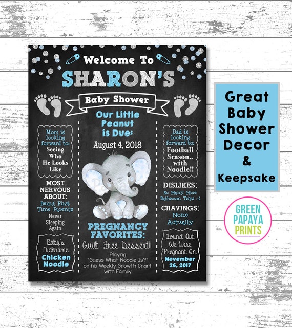 Baby Blue Elephant Baby Shower, Decor, Printable, Poster, Sign, Watercolor, Elephant, Gray, Grey, Glitter, Keepsake, Gift, Digital File Il_570xn