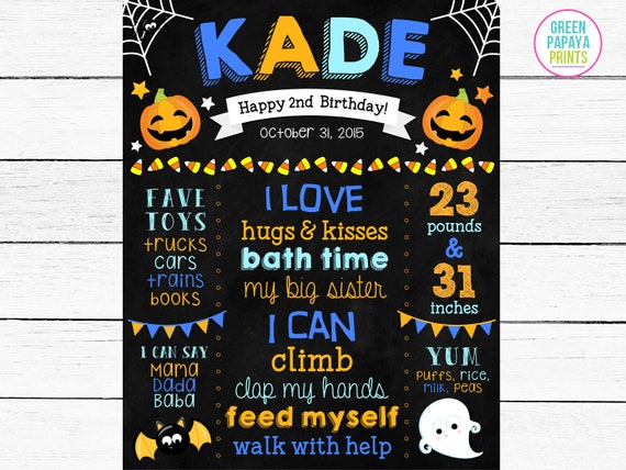 Halloween Birthday Chalkboard Sign, Milestone Chalkboard Poster, 2nd Birthday Sign, Any Age, Party Decor, Kids Decorations, Printable File Il_570xn