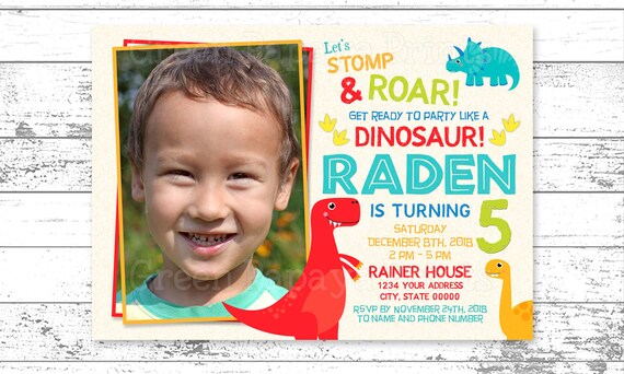 Boys Dinosaur 5th Birthday Invitation, Dinosaur Dig, 6th, 7th, Birthday, Any Age, T-Rex, Printable Digital File Il_570xn