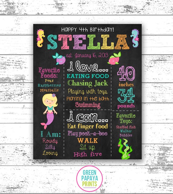 Under The Sea Mermaid First Birthday Chalkboard Sign, First Birthday, 1st Birthday, 2nd, 3rd, Decorations Printable, Milestones, Digital Il_570xn