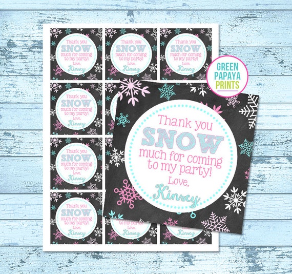 Winter Onederland Favor Tag, Snowflake, Winter wonderland, Pink, Light Blue, Aqua, Girl, Birthday, Thank You Snow Much, Printable Il_570xn