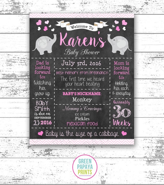 Elephant Baby Shower Sign Poster Printable File Pink Elephants Keepsake Gift Digital Wall Art Custom Personalized Il_570xn