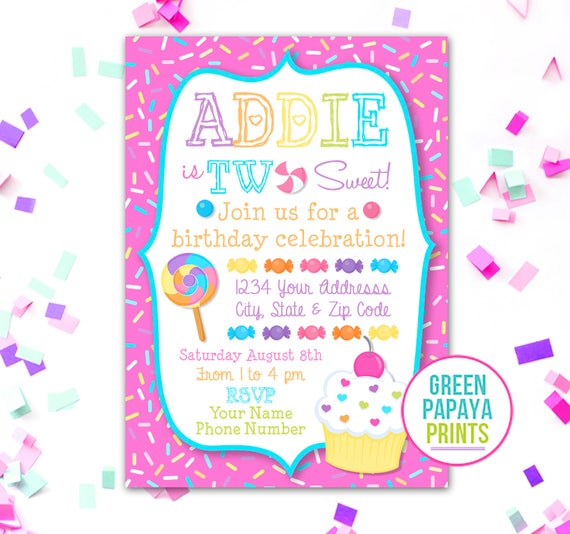 She's Two Sweet Birthday Invitation, 2nd Birthday, Cupcake, Candy Birthday Invitation, Lollipop, Printable Invitation Il_570xn
