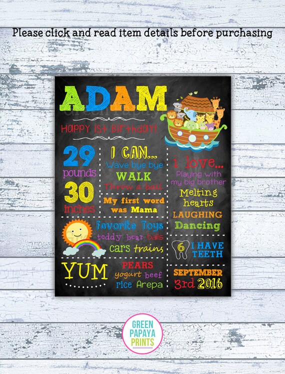 Noahs Ark Birthday Chalkboard - Printable Poster - Boys photograph about First Birthday Chalkboard Printable identify Noahs Ark Birthday Chalkboard - Printable Poster - Boys