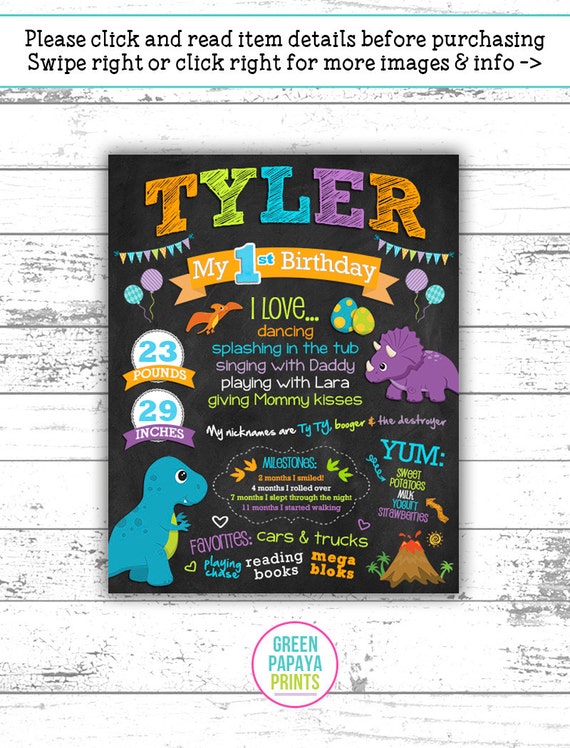Dinosaur First Birthday Chalkboard Poster Banner Etsy