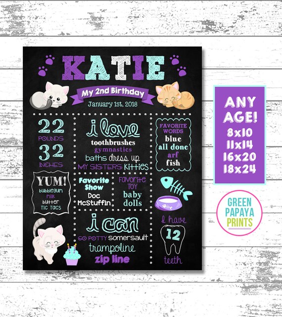 Kitten Birthday Chalkboard Sign, You've Got To Be Kitten Me, Milestones, Chalkboard Poster, Kitty Cat, Printable Digital File Il_570xn