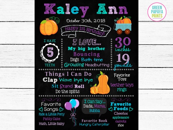 Lil Pumpkin First Birthday Chalkboard, Fall, Any Age, Personalized, Poster, Birthday Decoration, Purple, Teal, Lavender, Digital File Il_570xn