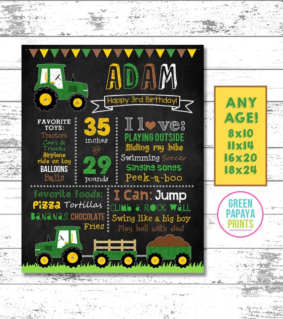 Tractor Birthday Chalkboard Sign, 1st, 2nd, 3rd, 4th Birthday, Milestone, Printable Decor, Birthday Keepsake, Printable Digital File Il_570xn