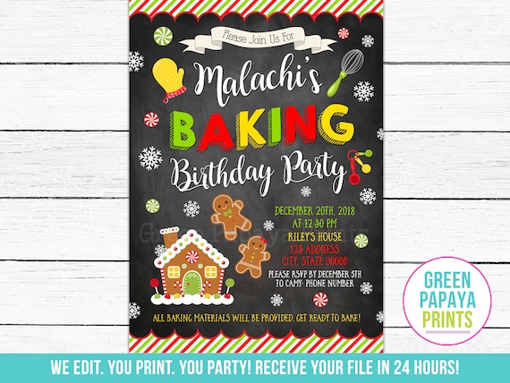 Baking Birthday Invitation, 5th, 6th, 7th, Chef, Cooking, Cookie, Gingerbread House, Printable Invitation, Boys, Girls Il_570xn