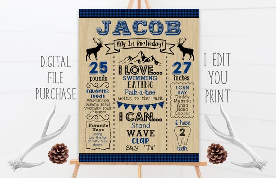 Deer First Birthday Chalkboard Decoration, Blue, One Deerful, Hunting Birthday Poster, First Birthday 2nd, 3rd, 4th, Printable Il_570xn