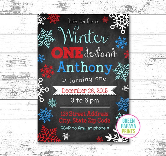 Red Blue Winter Onederland Invitation, Winter Wonderland, Digital File, Printable, Snowflake, Boy's First Birthday Invitation Il_570xn