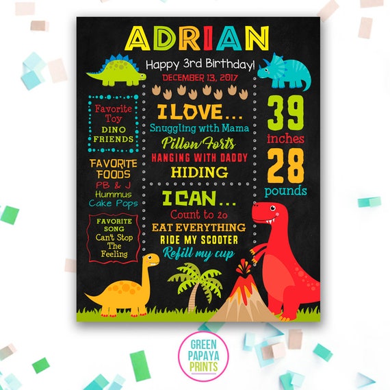 Dinosaur First Birthday Poster, Chalkboard Sign, Decoration, Milestone Board, Poster, Printable, 2nd, 3rd, 4th, Printable, Digital File Il_570xn