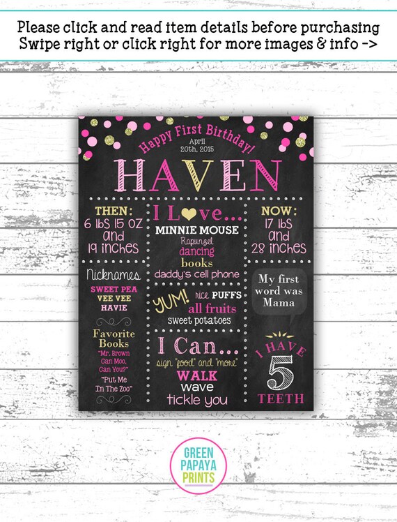 Polka Dot First Birthday Chalkboard Poster, Pink Gold, Milestone, Sign, Printable, Polka Dots, Custom, Personalized, Digital File Il_570xn
