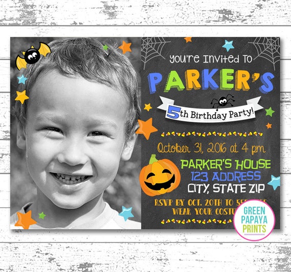 Halloween Birthday Invitation, Boy's Birthday, Jack O' Lantern, First Birthday, Any Age, October, Photo Option, Printable Digital File Il_570xn