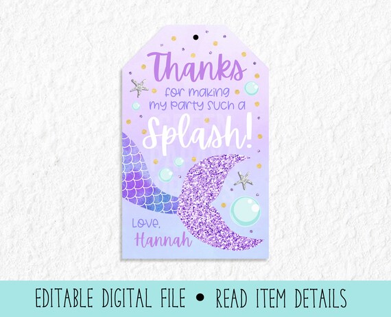 Mermaid Birthday Thank You Tag, Personalized Under The Sea Birthday, Birthday Favor Tag, Editable Printable File Il_570xn
