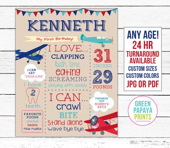 Airplane Birthday Sign 1st Birthday Chalkboard Printable Sign Custom 1st Birthday Sign YOU print 8x10 Chalkboard Birthday Sign