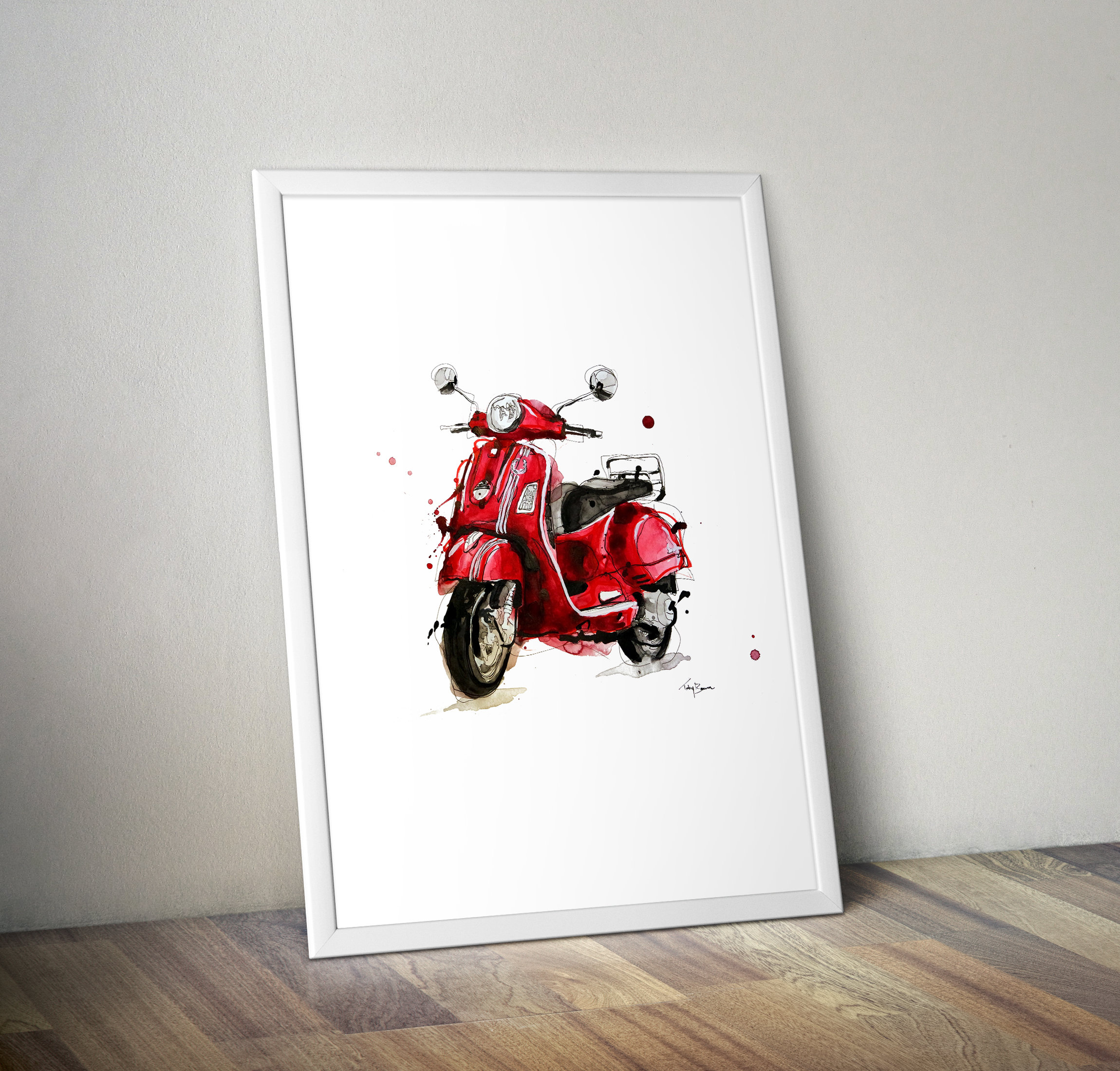 Red Vespa Scooter Wall Art Print -  Finland