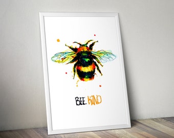 Bee Kind Bumblebe Wall Art Print