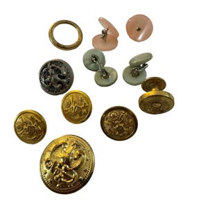 Vintage Buttons Lot of 11 Goldtone Military and Plastic Miscellaneous