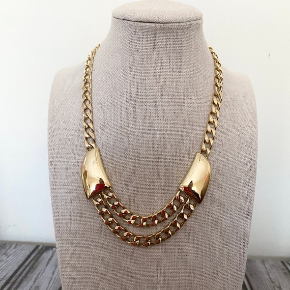 Trifari Goldtone Necklaces Double Chain Front - image 4