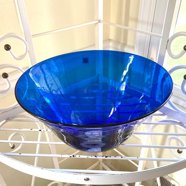 Blenko Cobalt Blue Bowl Large Glass Signed