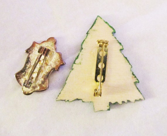 Christmas Tree Pin and a Gold Miniature Enamel Gl… - image 3