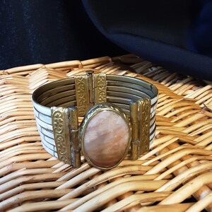 Mother of Pearl and Carnelian Stone, Vintage Cuff Bracelet image 1