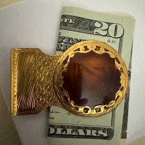 Vintage Money Clip Brass and Copper Amber Glass Marked Italy, Father&#39;s Day