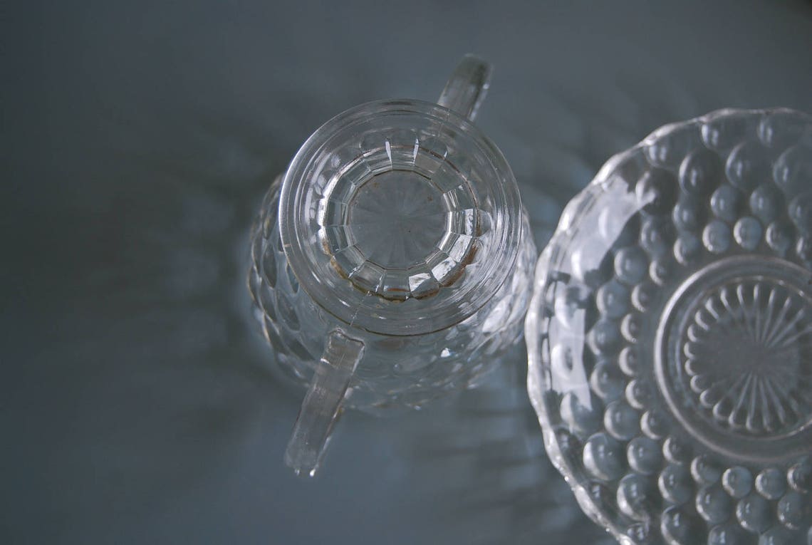 Classic, Depression Glass, Bubbleware Pattern Sugar Bowl and Matching