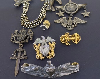 Military Pins Brass Gold Airplanes Anchor Eagles Royal Lions Antique Vintage Collectibles