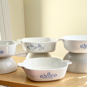 Cornflower Blue and Iris Casseroles, Four(4) 1 Quart, P-1-B, Corning Ware, PT